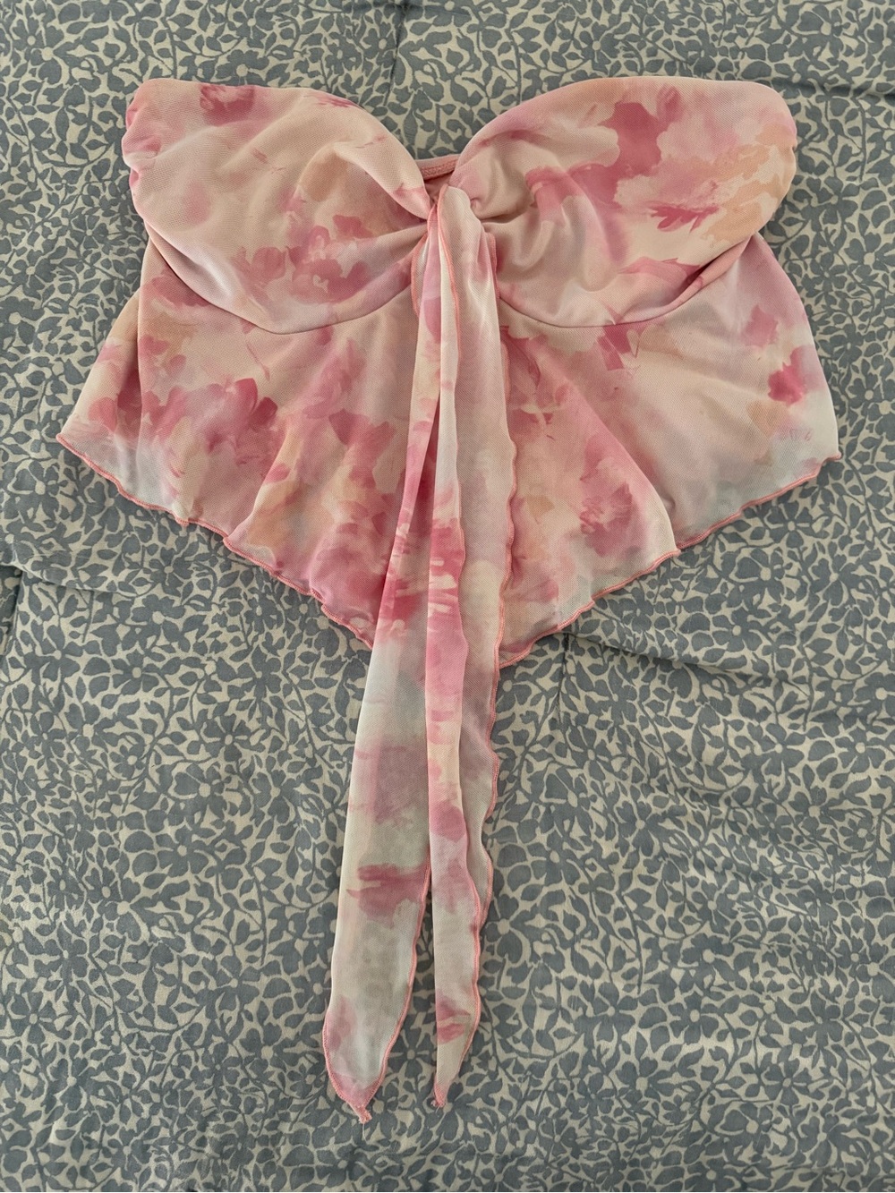 SHEIN Pink Watercolor Strapless Tie-Front Camisole